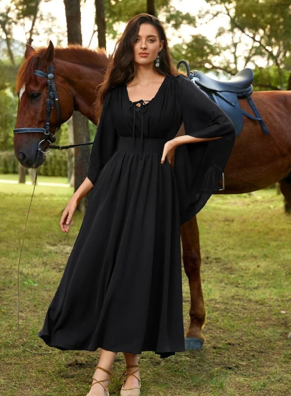 NWT SCARLET DARKNESS Renaissance Fantasy Front Slit Maxi Dress in Black Size 2XL